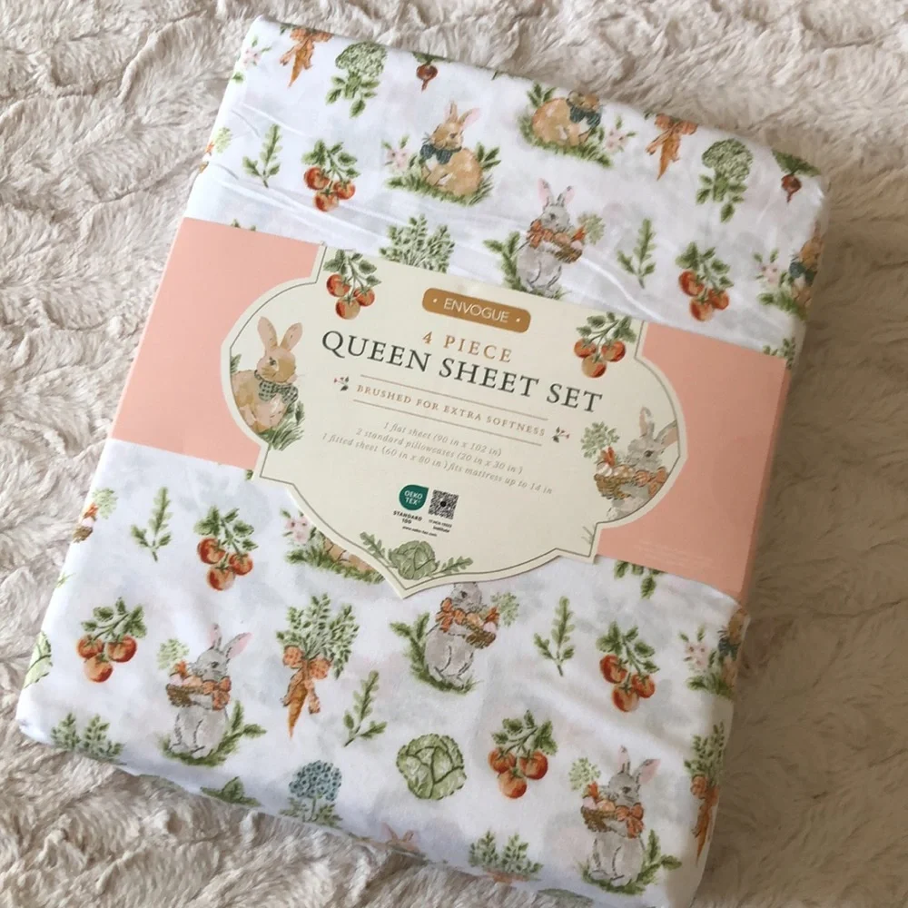 Envogue Botanical Bunny Rabbit QUEEN Sheet Set